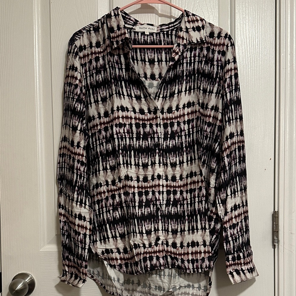 Bella Dahl Black and Cream Tie-Dye Blouse